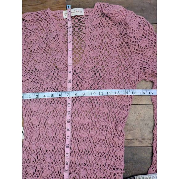 Oscar de la Renta Pink Crochet Knit Sweater Y2K Fairycore Cottagecore V-Neck S - Picture 5 of 7